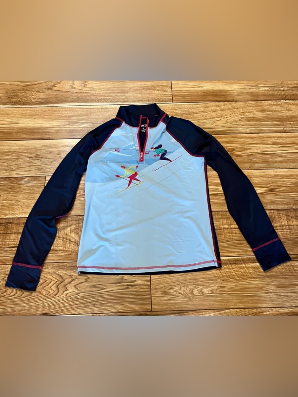 Born Outdoor Light Blue and Navy Ski Graphic Long Sleeve Pullover